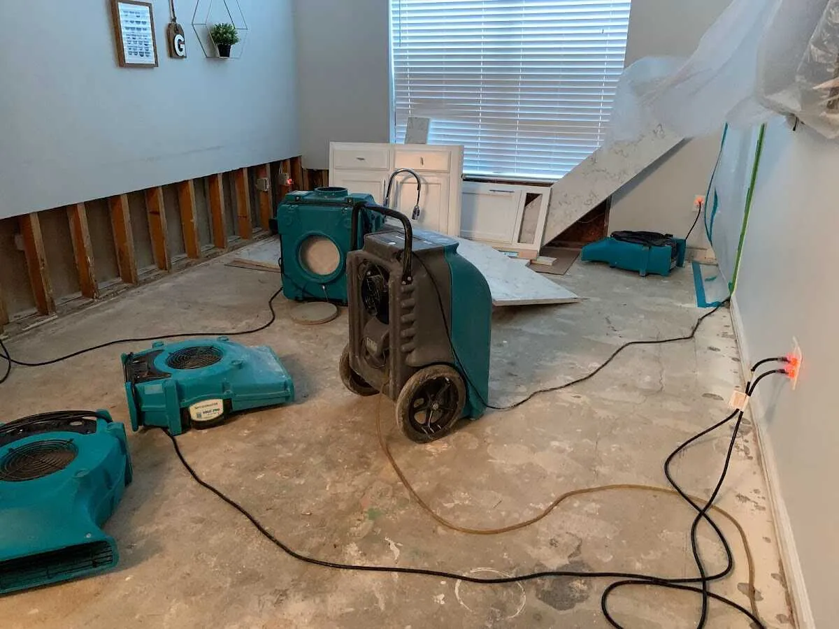 Dehumidifier in flood-cut room for Water Damage Restoration in Windsor Locks